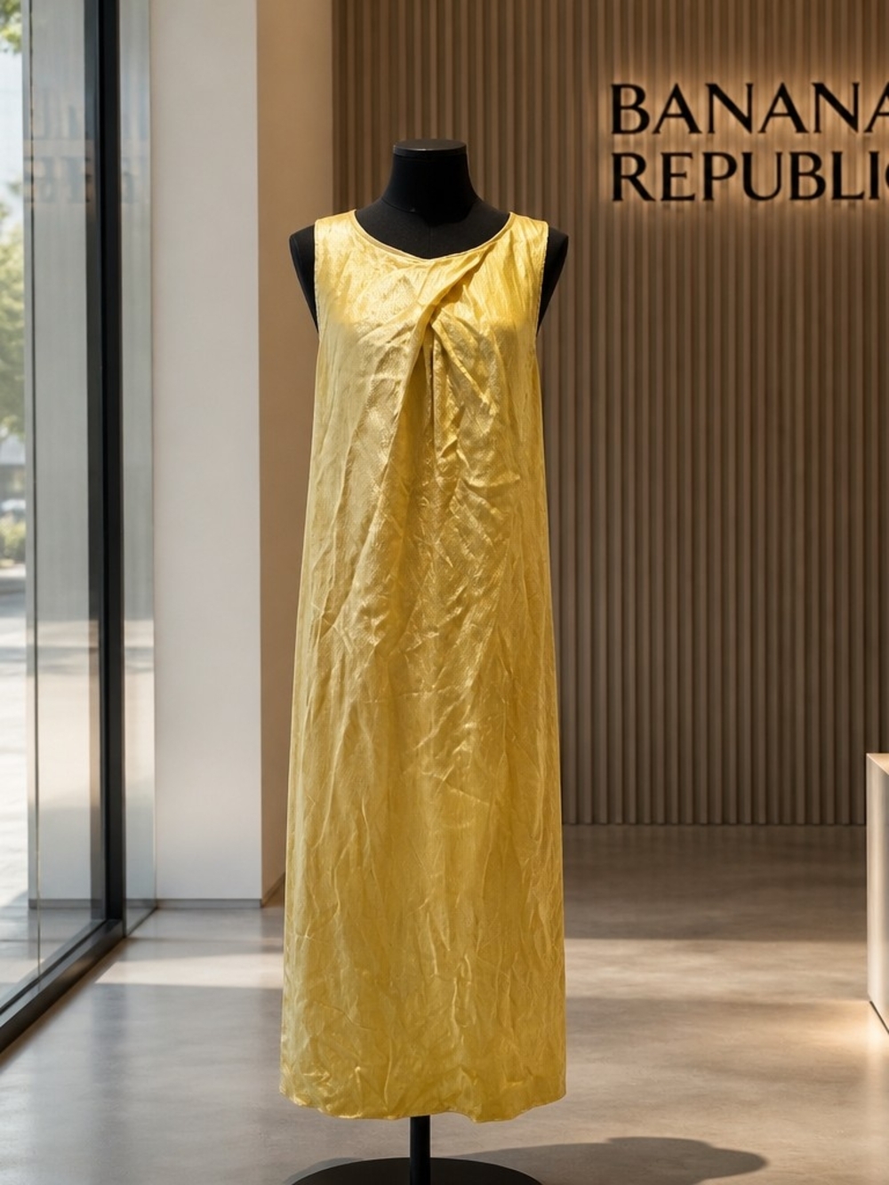 Banana Republic Yellow 100% Silk Maxi Dress Size 14 NWT Sleek Gown Wedding
